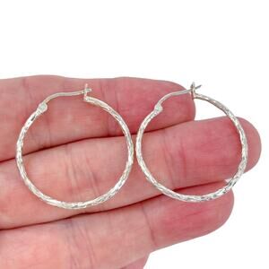 Estate Sterling Silver 925 Textured Hoop Earrings